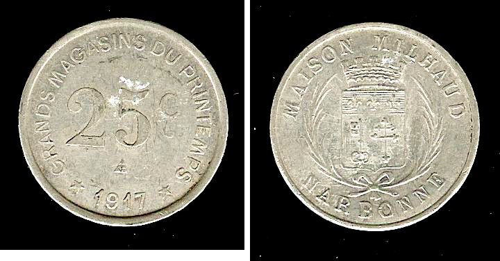 Narbonne (Aude-11) Milhaud 25 centimes 1917 gEF